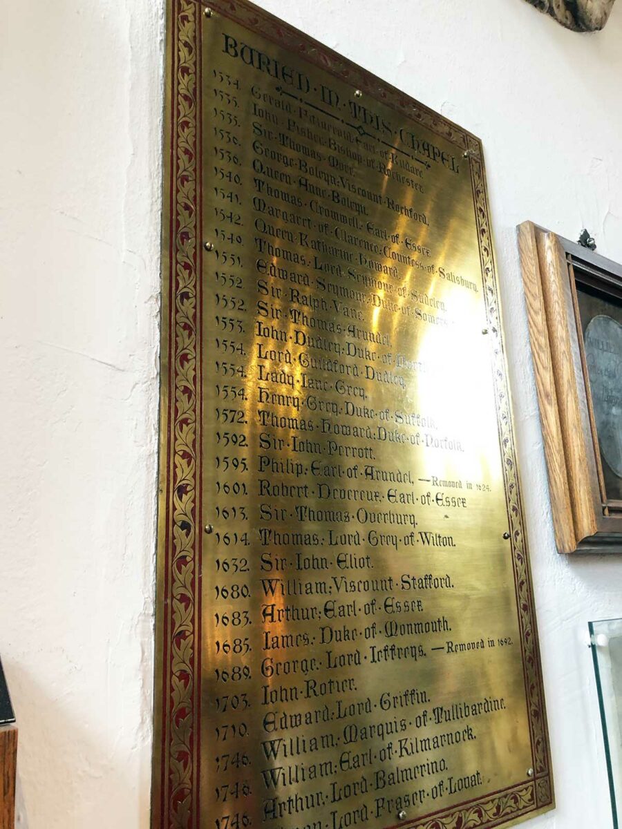 A list of people buried at The Church of St Peter ad Vincula in the Tower of London