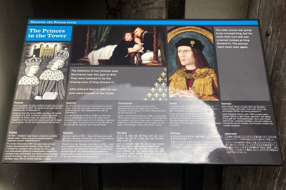 Interpretive sign about the Princes in the Tower