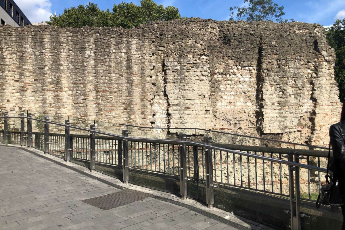 A section of the old Roman wall that surrounded London, near the Tower Hill tube station entrance