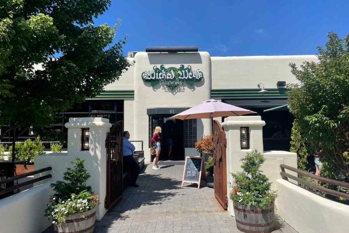 Front entrance of the main Wicked Weed Brewing location in Downtown Asheville, North Carolina.